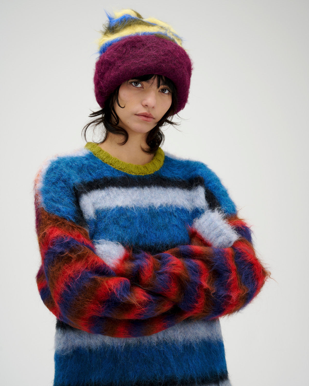 Blurry Lines Alpaca Crewneck Sweater - Multi - 5