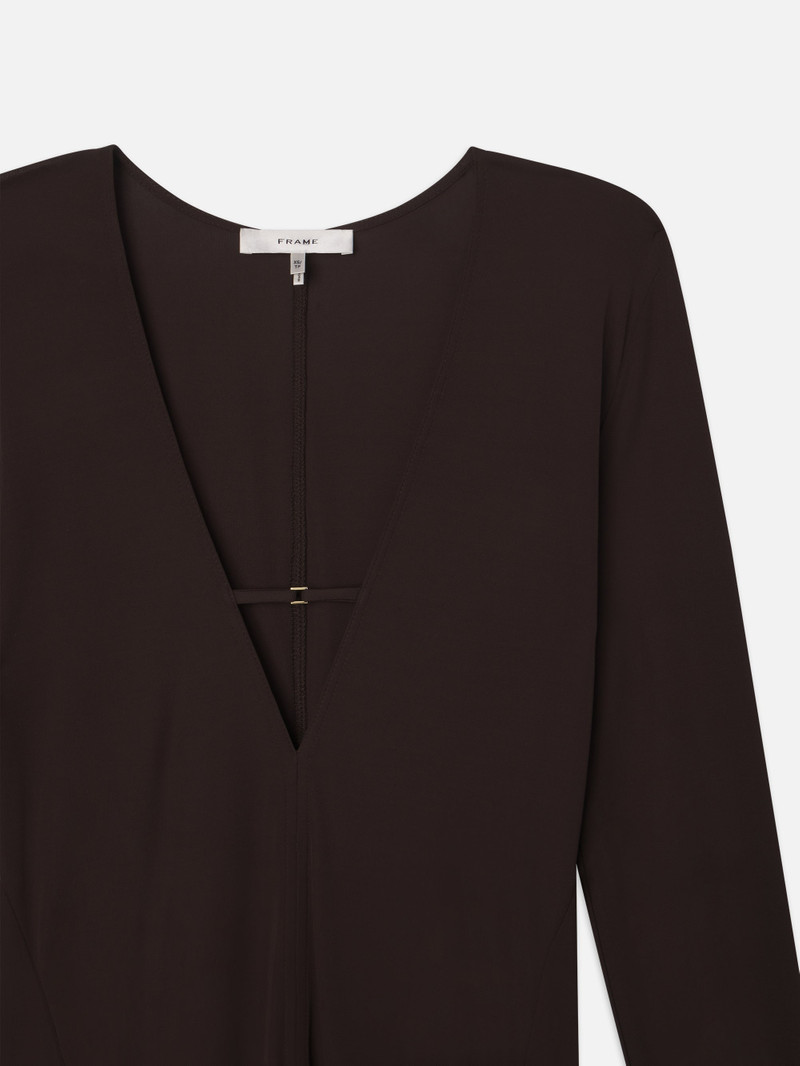 Deep V Jersey Dress in Chocolate Brown 3