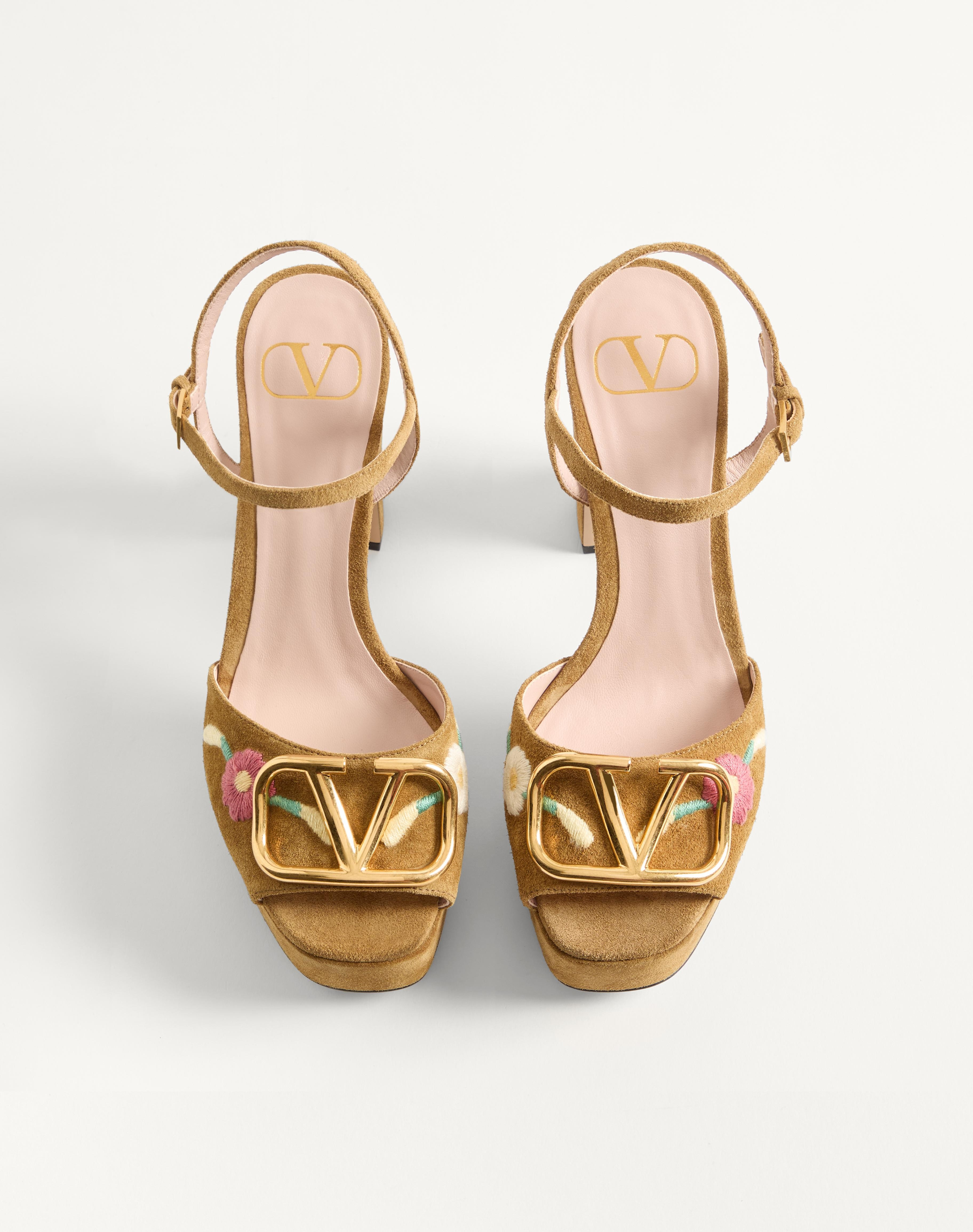 VLOGO SIGNATURE PLATFORM SANDAL IN SPLIT LEATHER WITH FLORAL EMBROIDERY 115 MM - 4