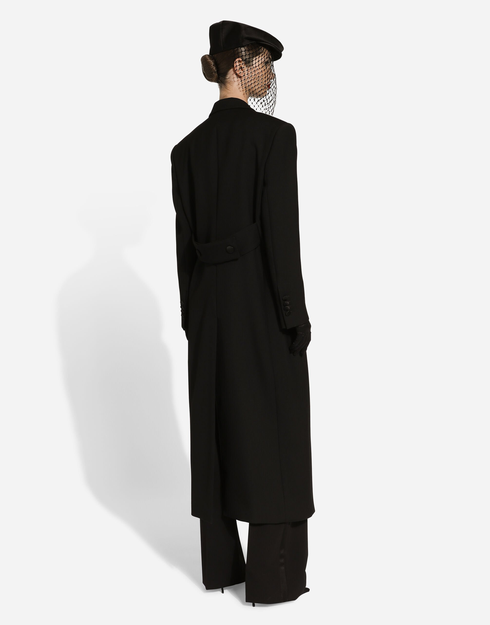 Long double-breasted tuxedo coat in double wool gabardine - 4