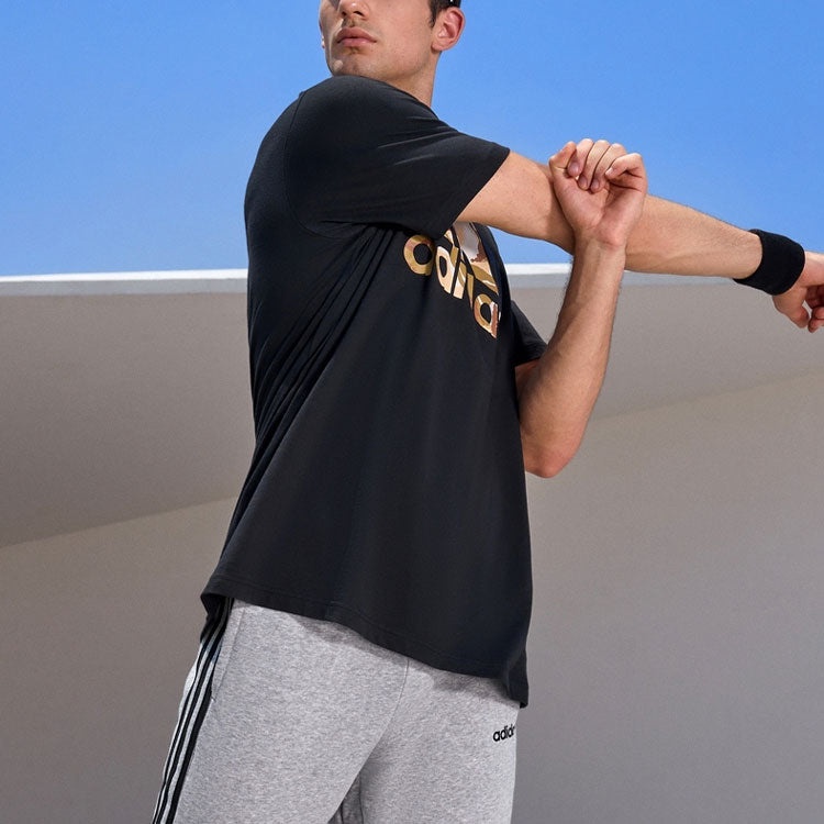 adidas Alphabet Large Logo Printing Round Neck Pullover Sports Short Sleeve Black GK9636 - 5