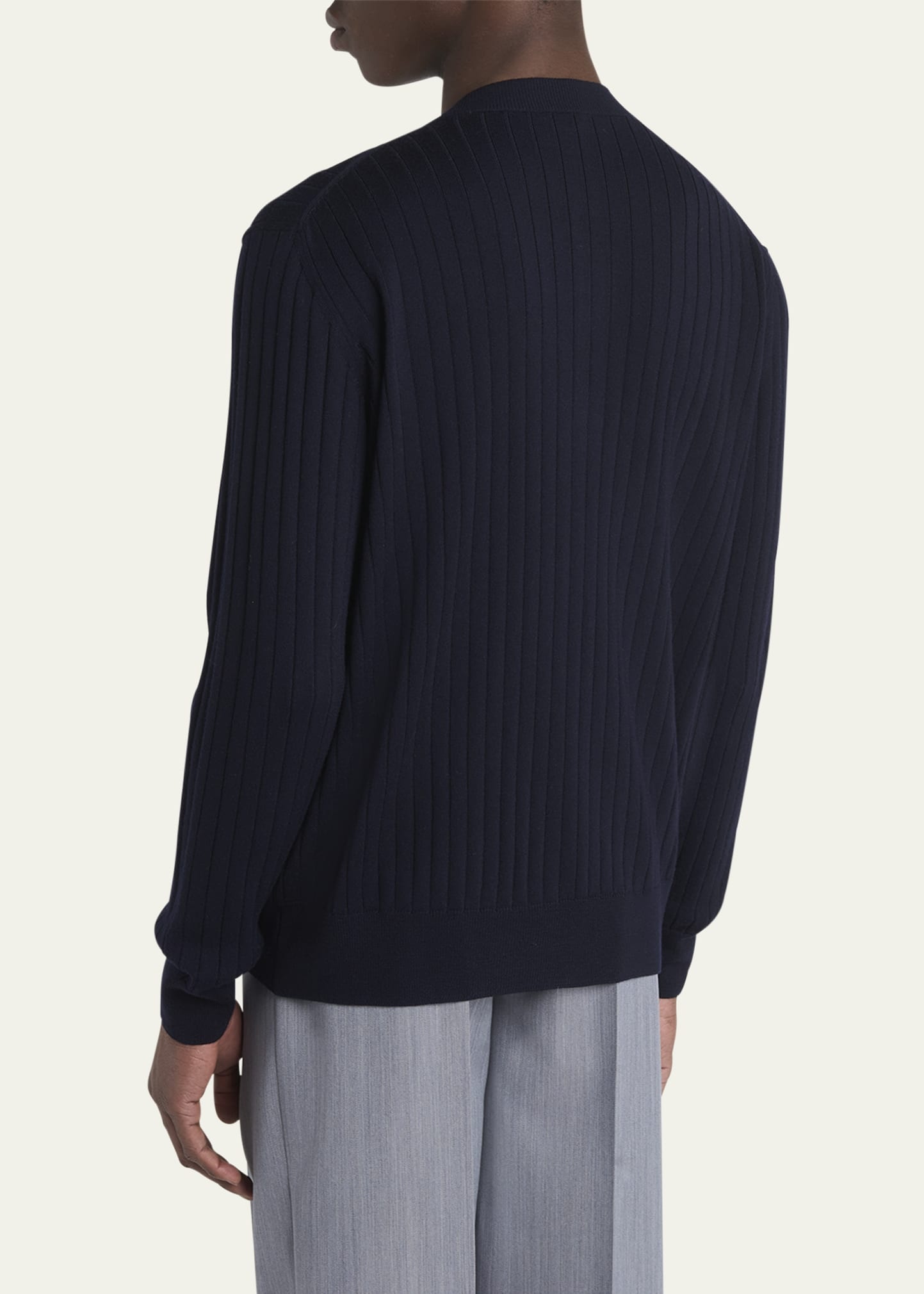 Men's Ribbed Wool Cardigan with Leather Buttons - 3