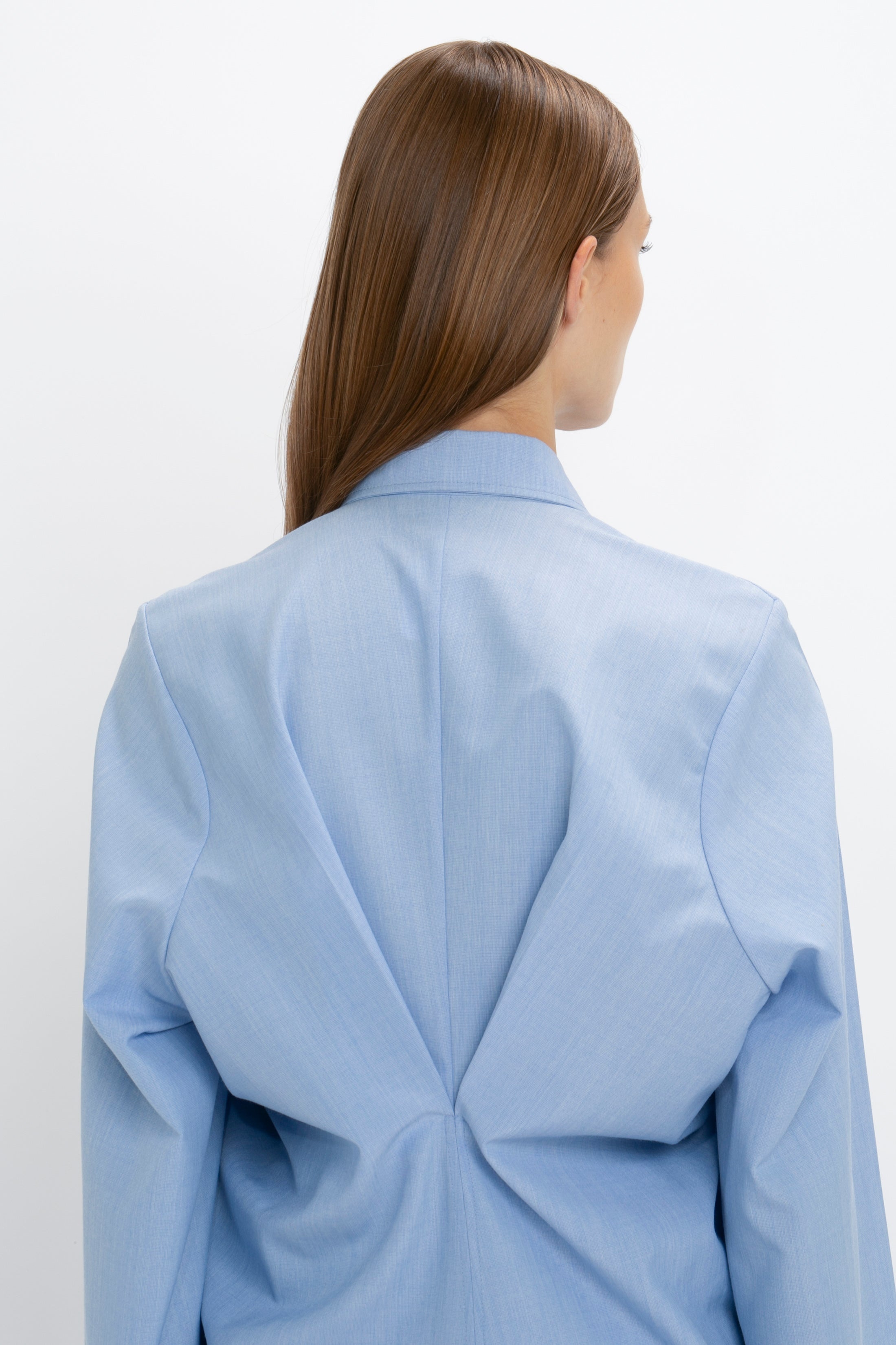 Pleat Detail Raglan Shirt In Oxford Blue - 7