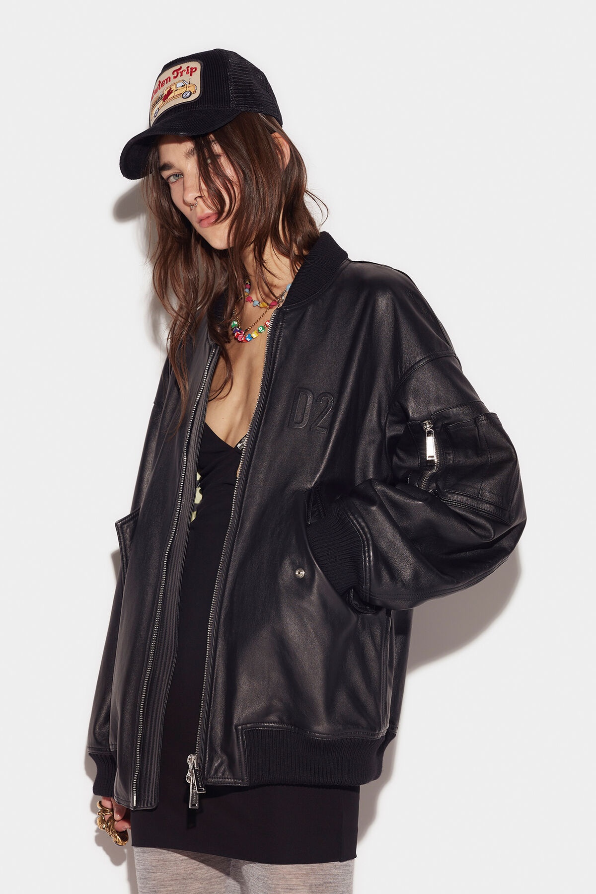 D2 LEATHER ZIPPED BOMBER - 3