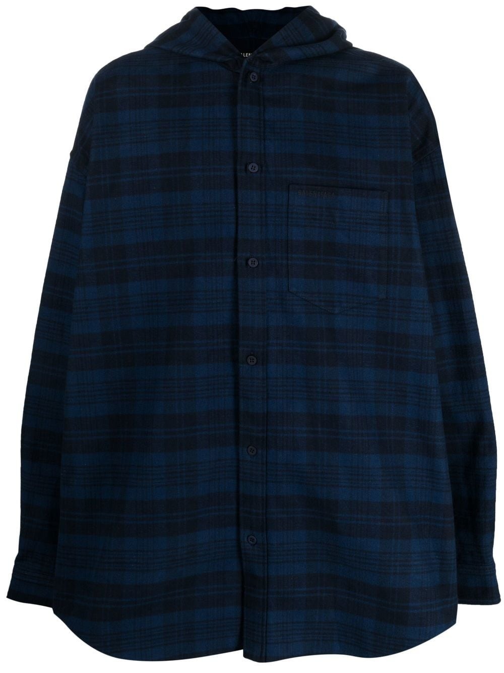 checked hooded shirt coat - 1