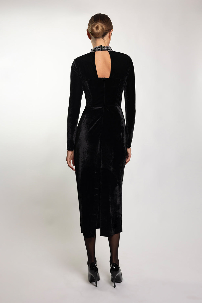 PatBO HAND-BEADED VELVET BUSTIER MIDI DRESS outlook