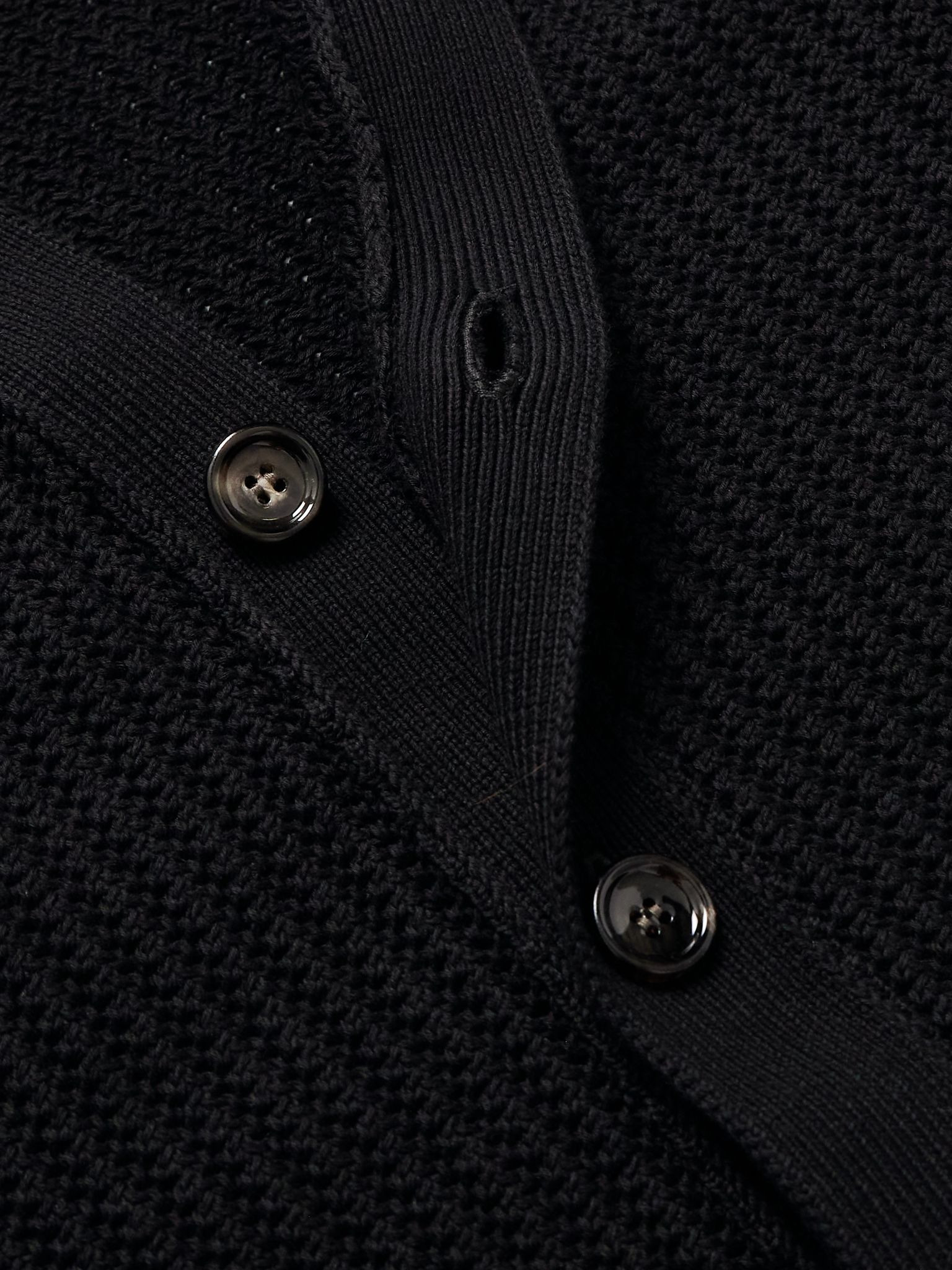 Striped Ribbed Cotton Cardigan Black - 4