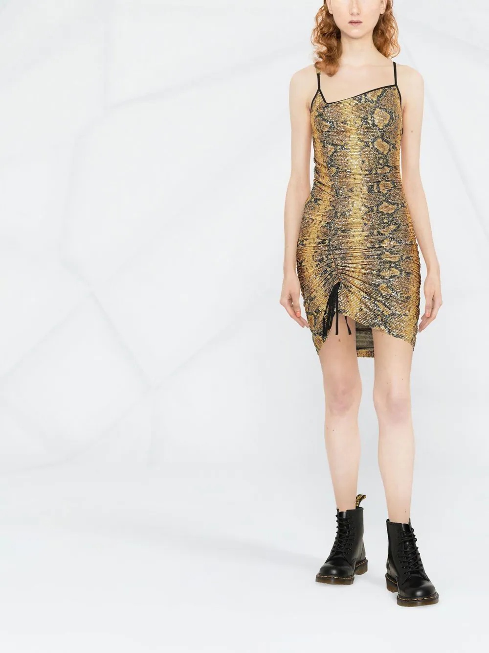 snakeskin print gathered mini dress - 2