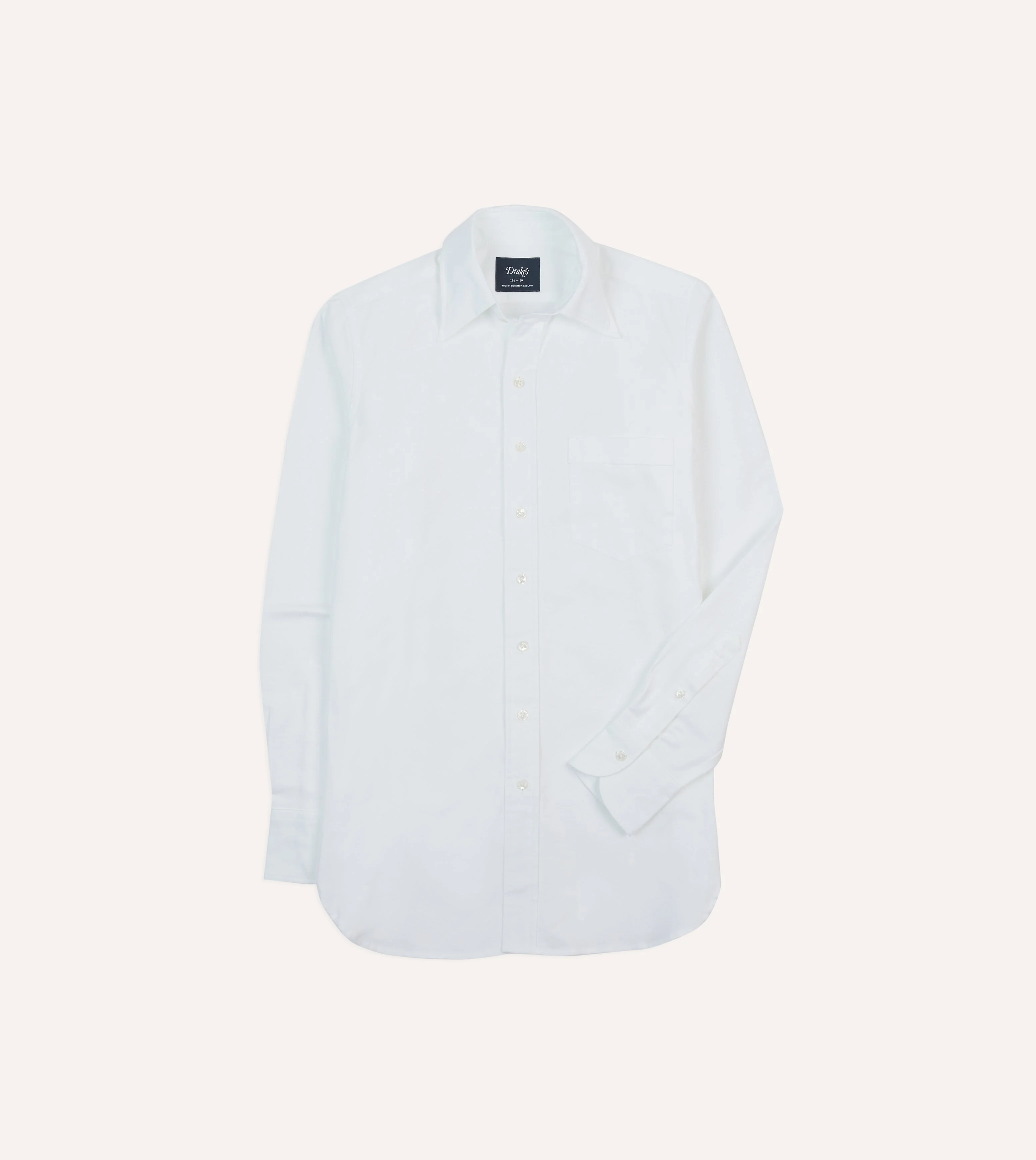 White Cotton Oxford Cloth Long Point Collar Shirt - 1