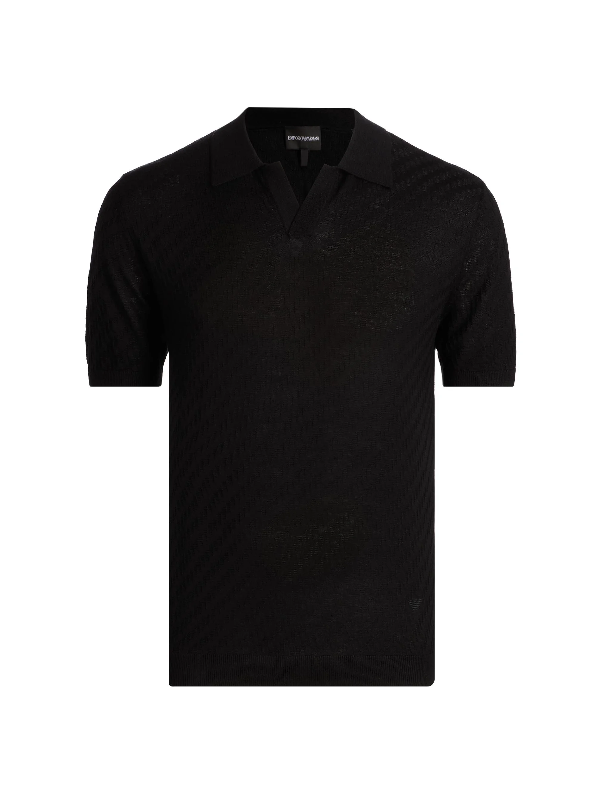 Men's Textured Jacquard Johnny Collar Polo Shirt - Black Beauty - 1