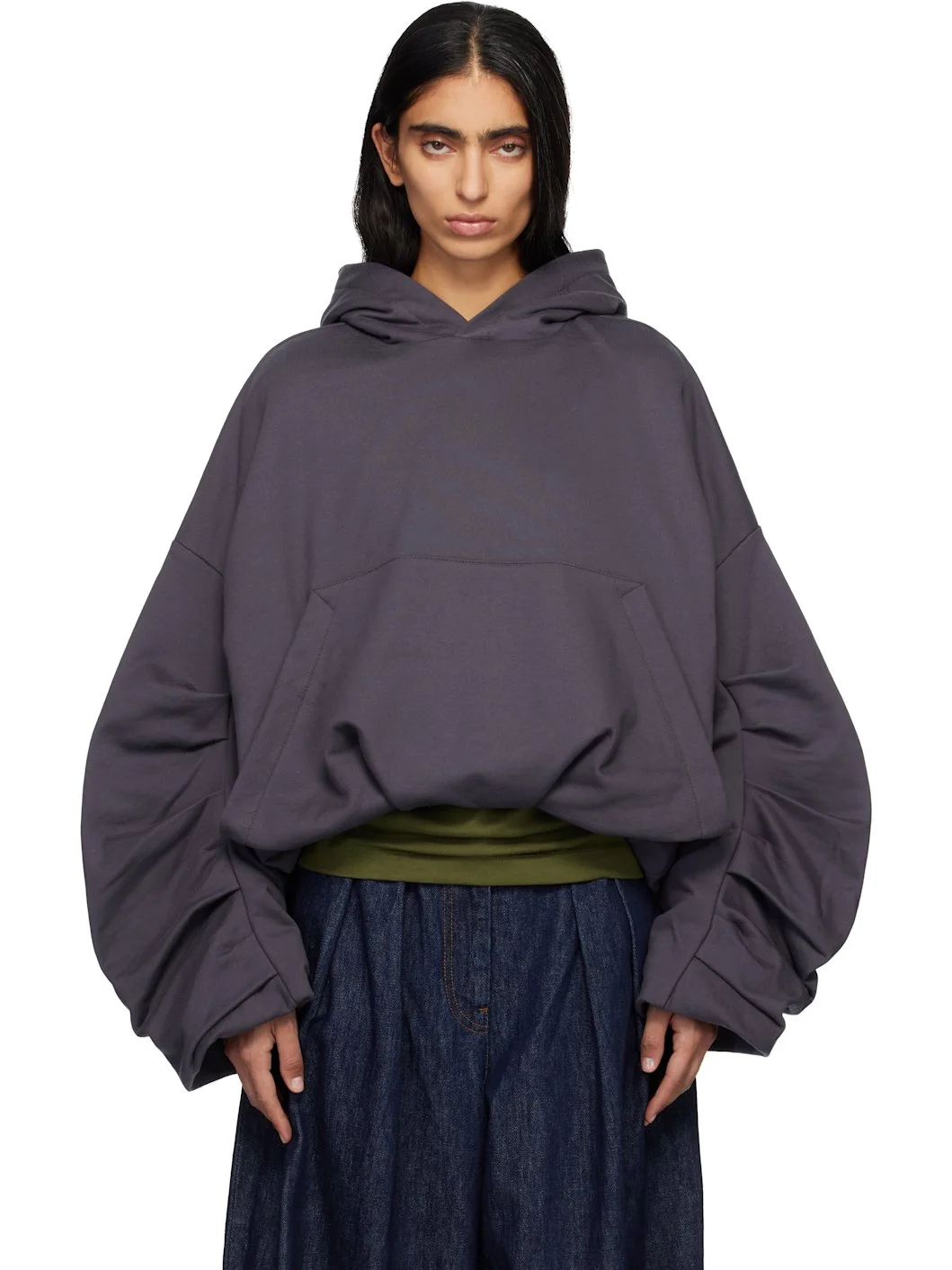 Gray Draped Hoodie - 1