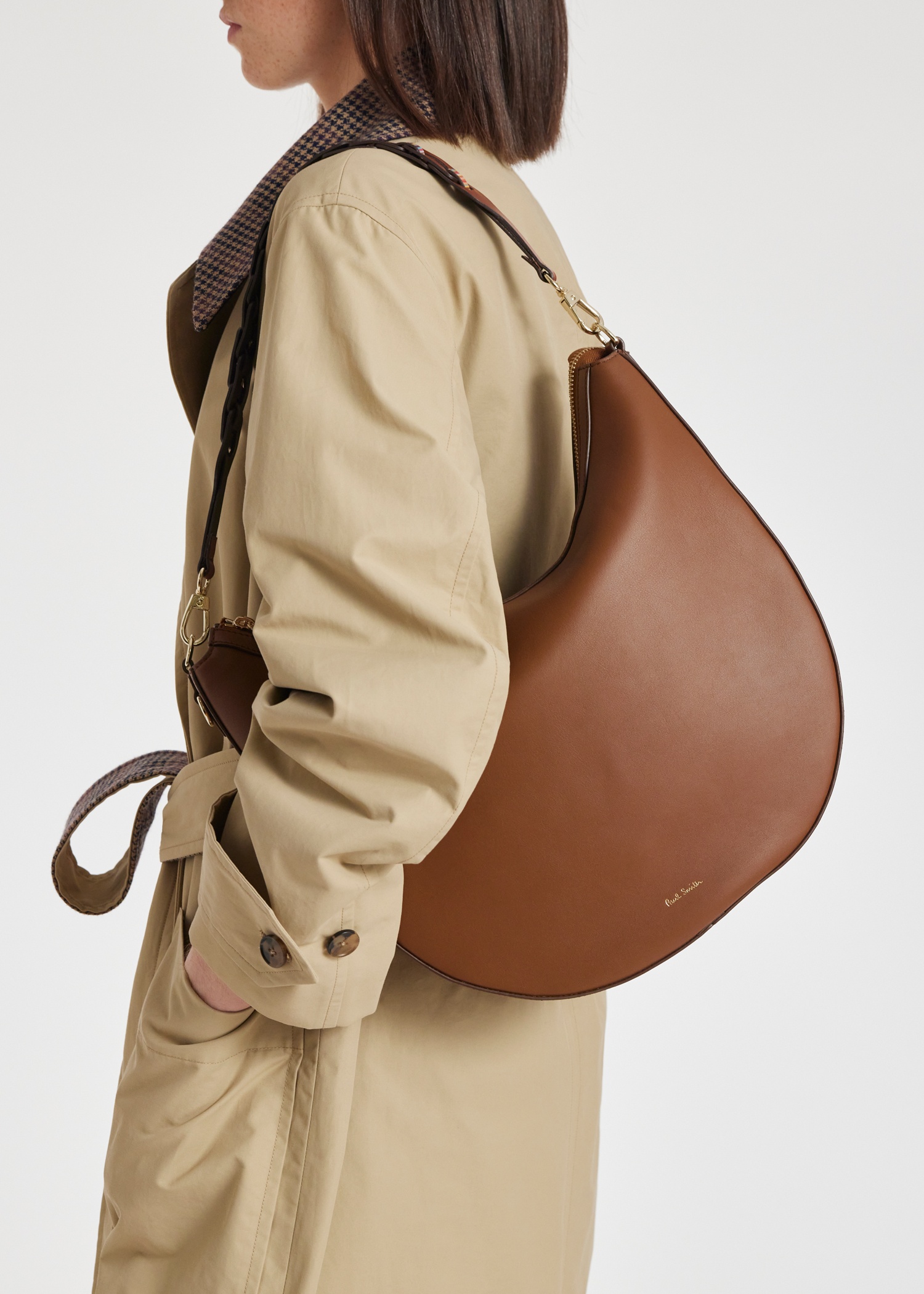 Women's Tan Leather Hobo Bag With Woven 'Signature Stripe' Strap - 8