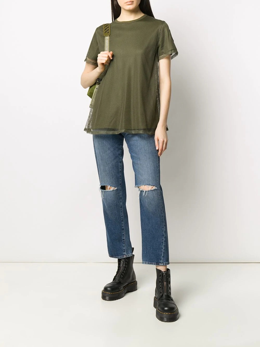 mesh-layered cotton T-shirt - 2