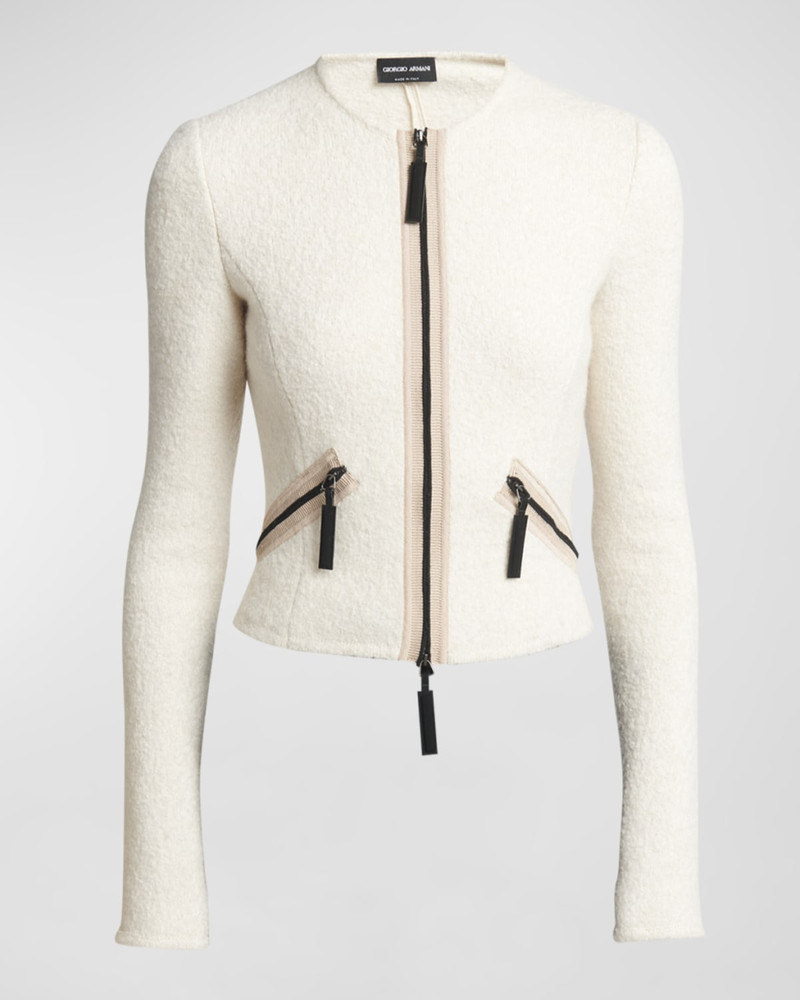 GIORGIO ARMANI Contrast Grosgrain Zip-Front Cashmere Silk Jacket outlook