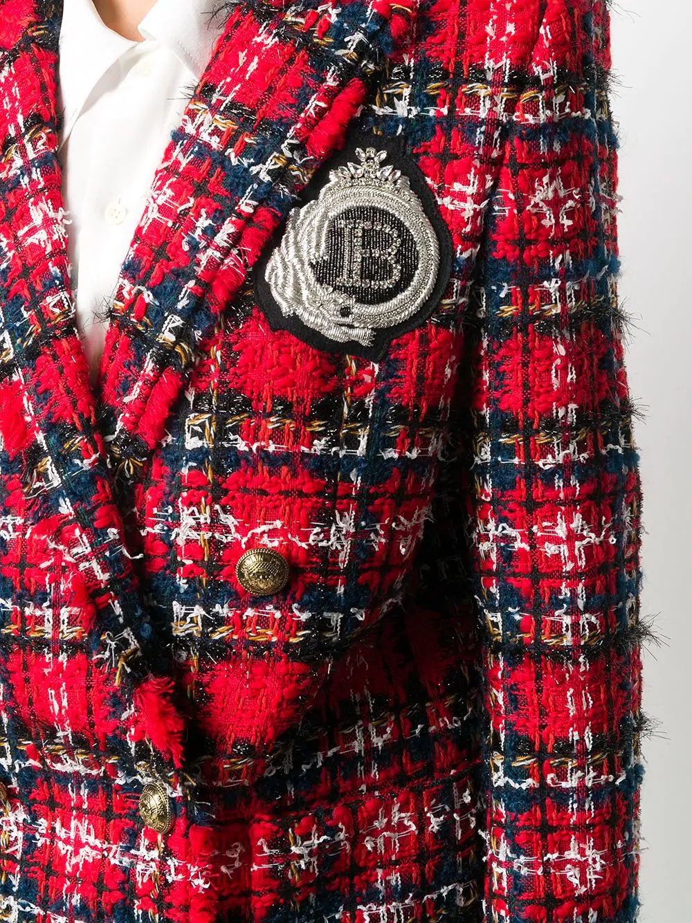 oversized tartan tweed blazer - 5