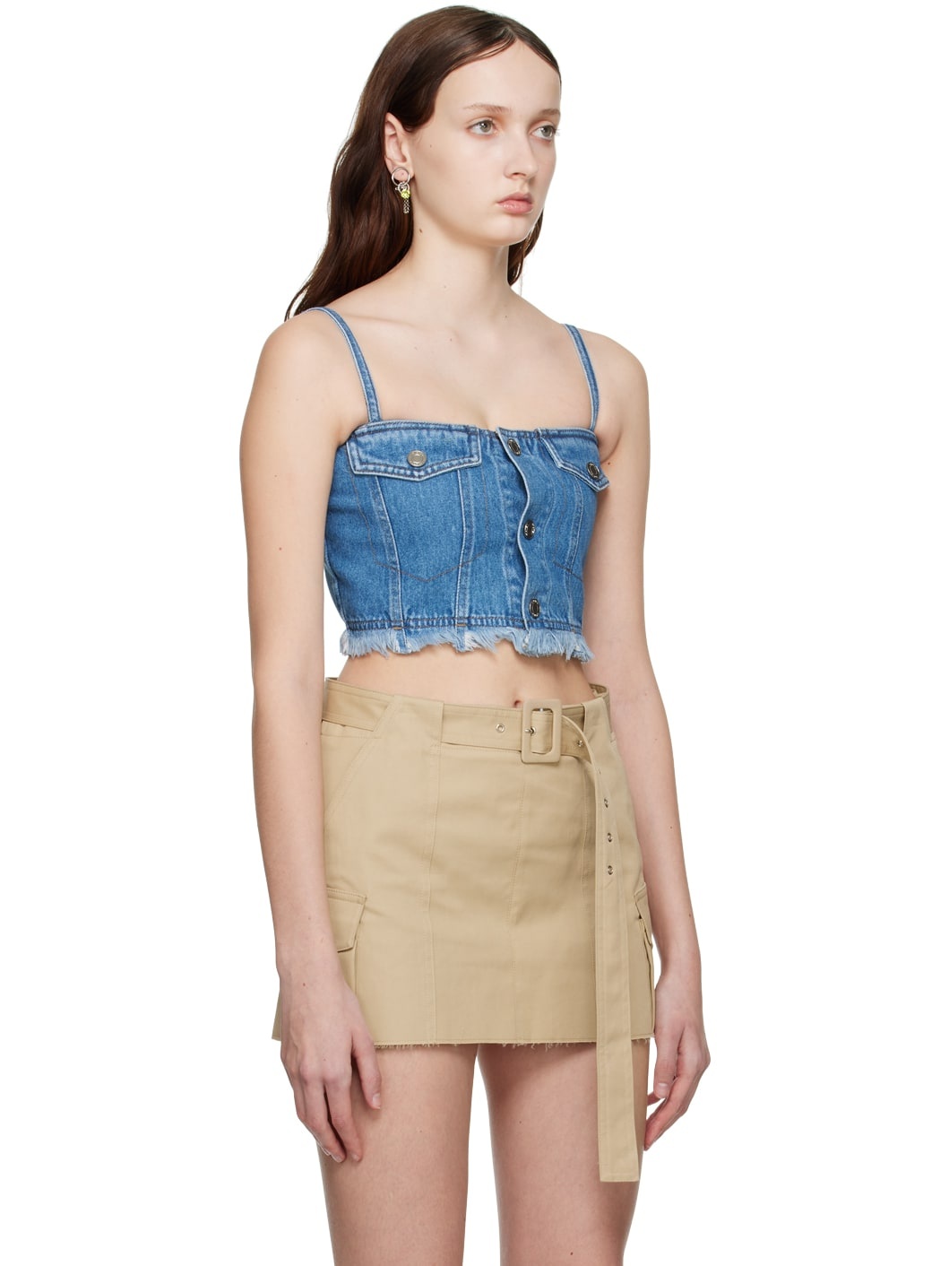 Blue Paneled Denim Tank Top - 2