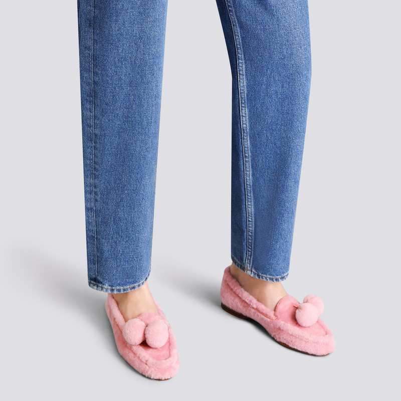 Santoni Women's pink fur Andrea loafer outlook