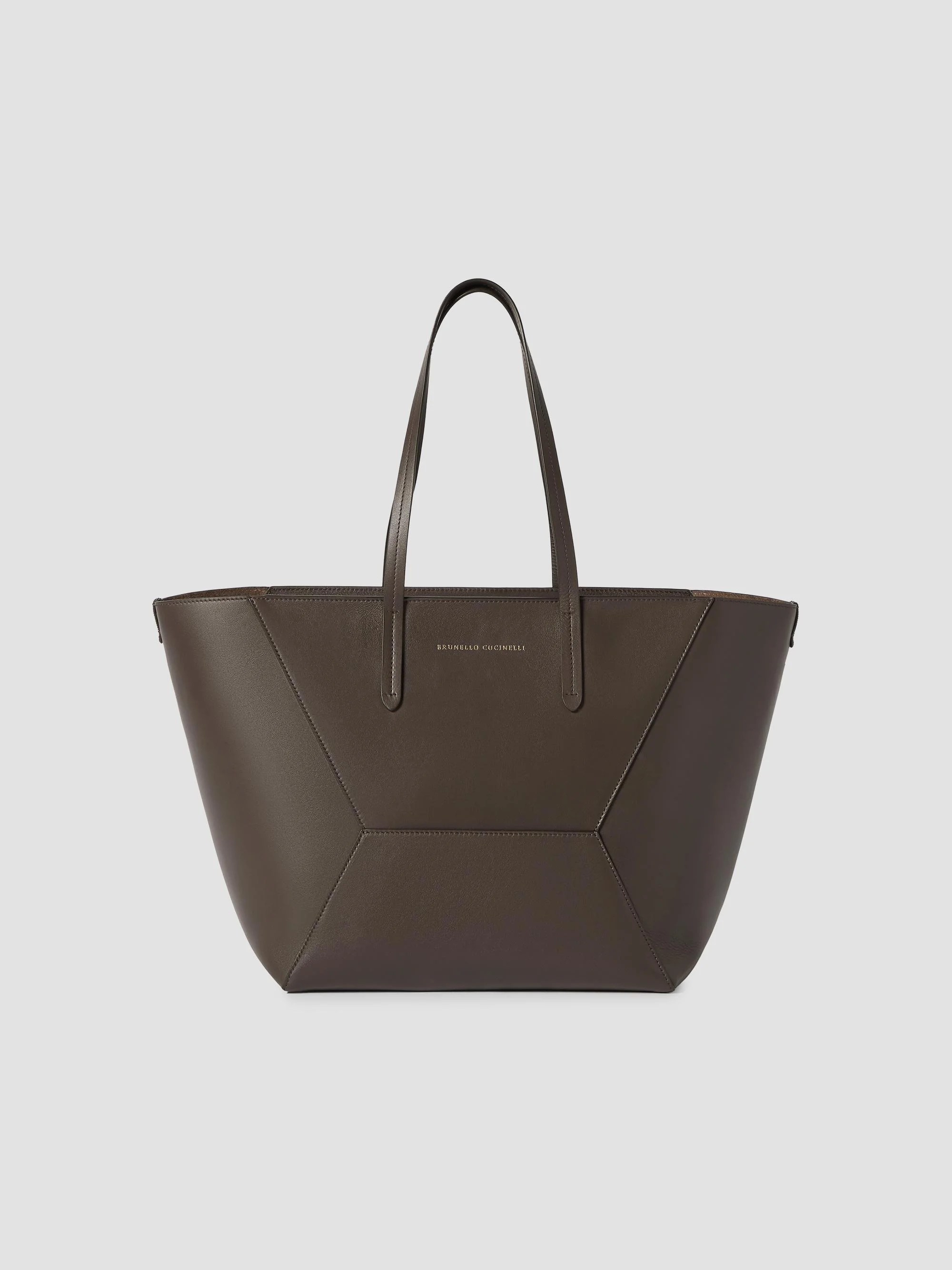 Women's Duo Tote Bag in Calfskin Leather with Monili - Brown - 1