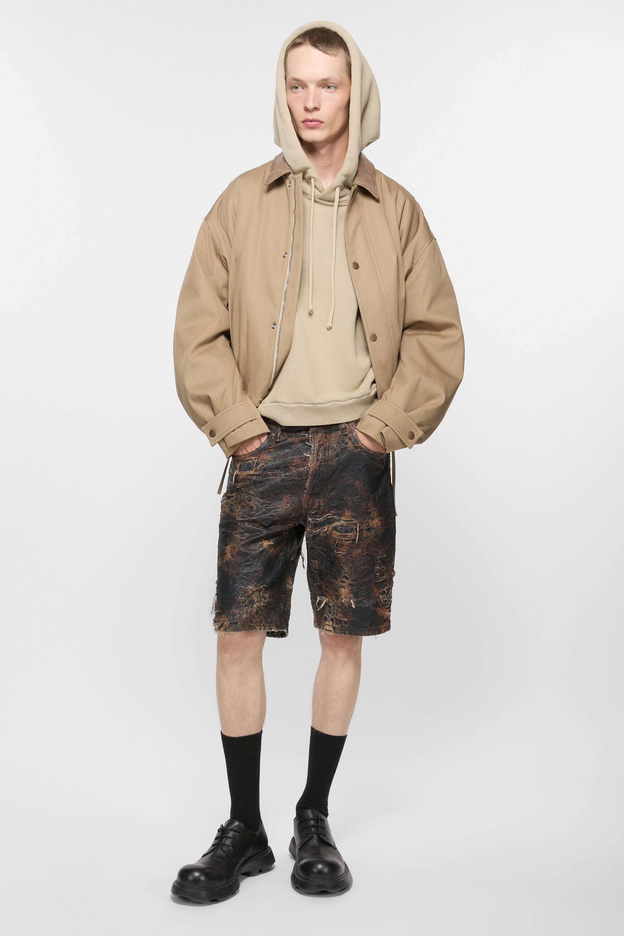 Denim monogram shorts - loose fit - Brown - 4