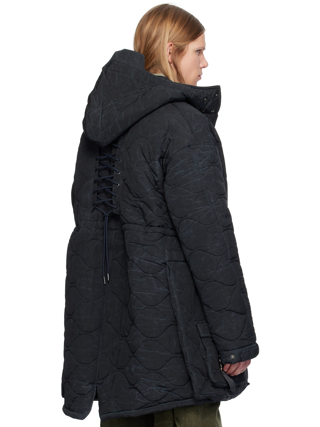 Black Lace-Up Fishtail Parka - 3