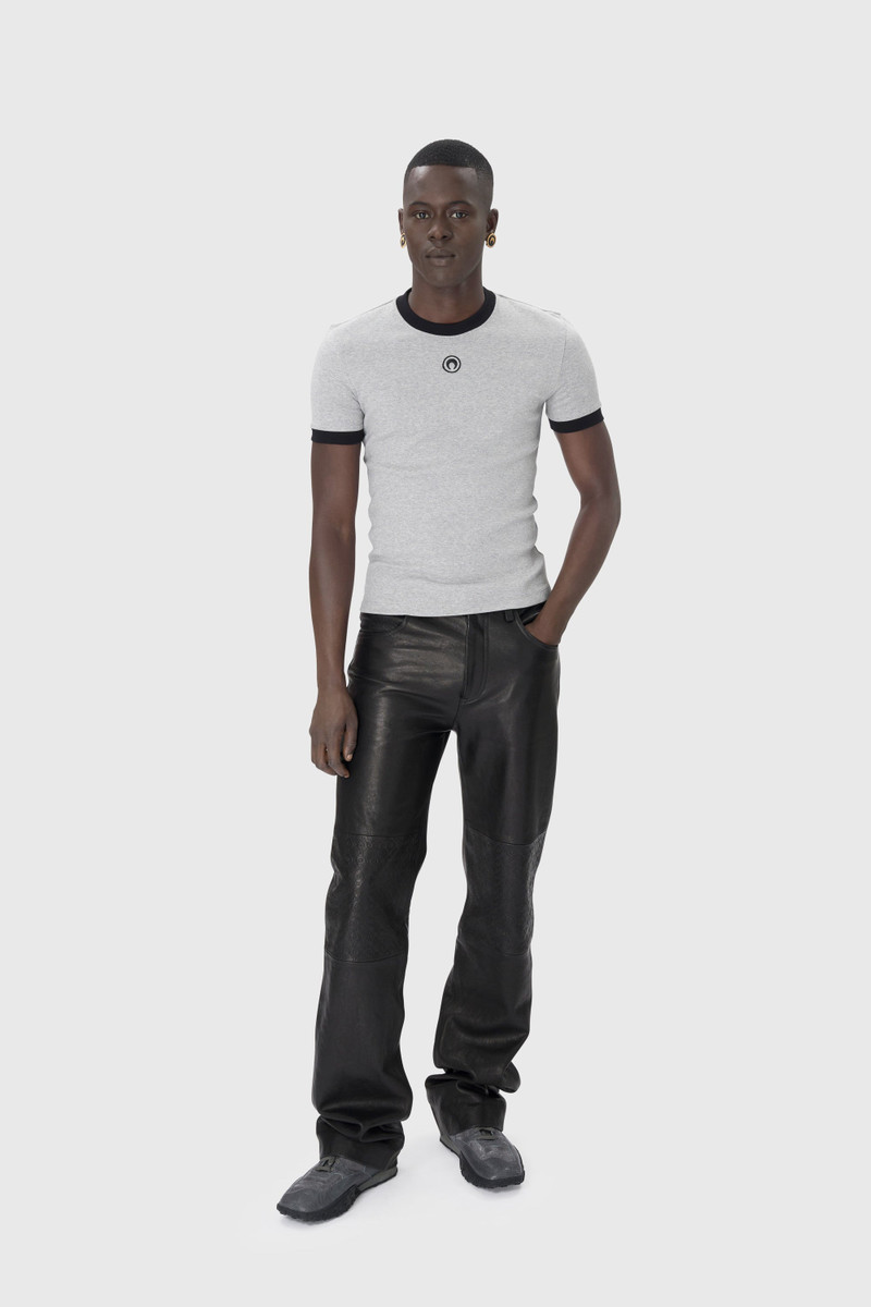 Moonogram Embossed Leather Wide Leg Pants 4