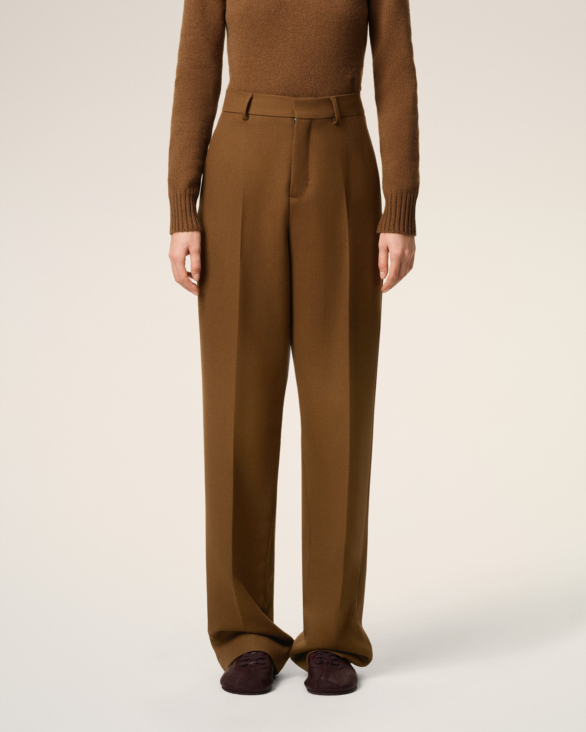 BROWN WOOL LARGE FIT TROUSERS - 7