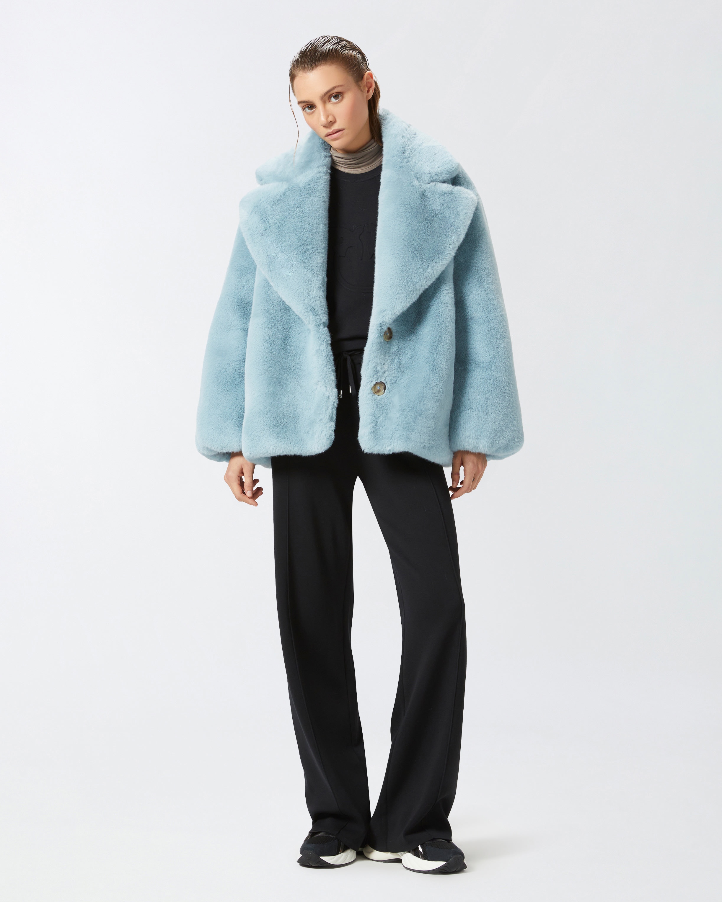 SHORT FAUX FUR PEA COAT - 3