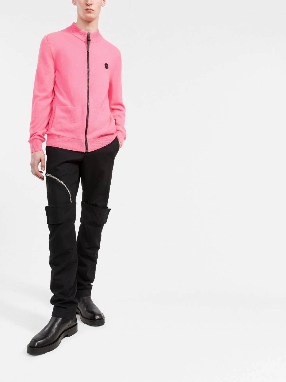 logo-patch zip-up cardigan - 2