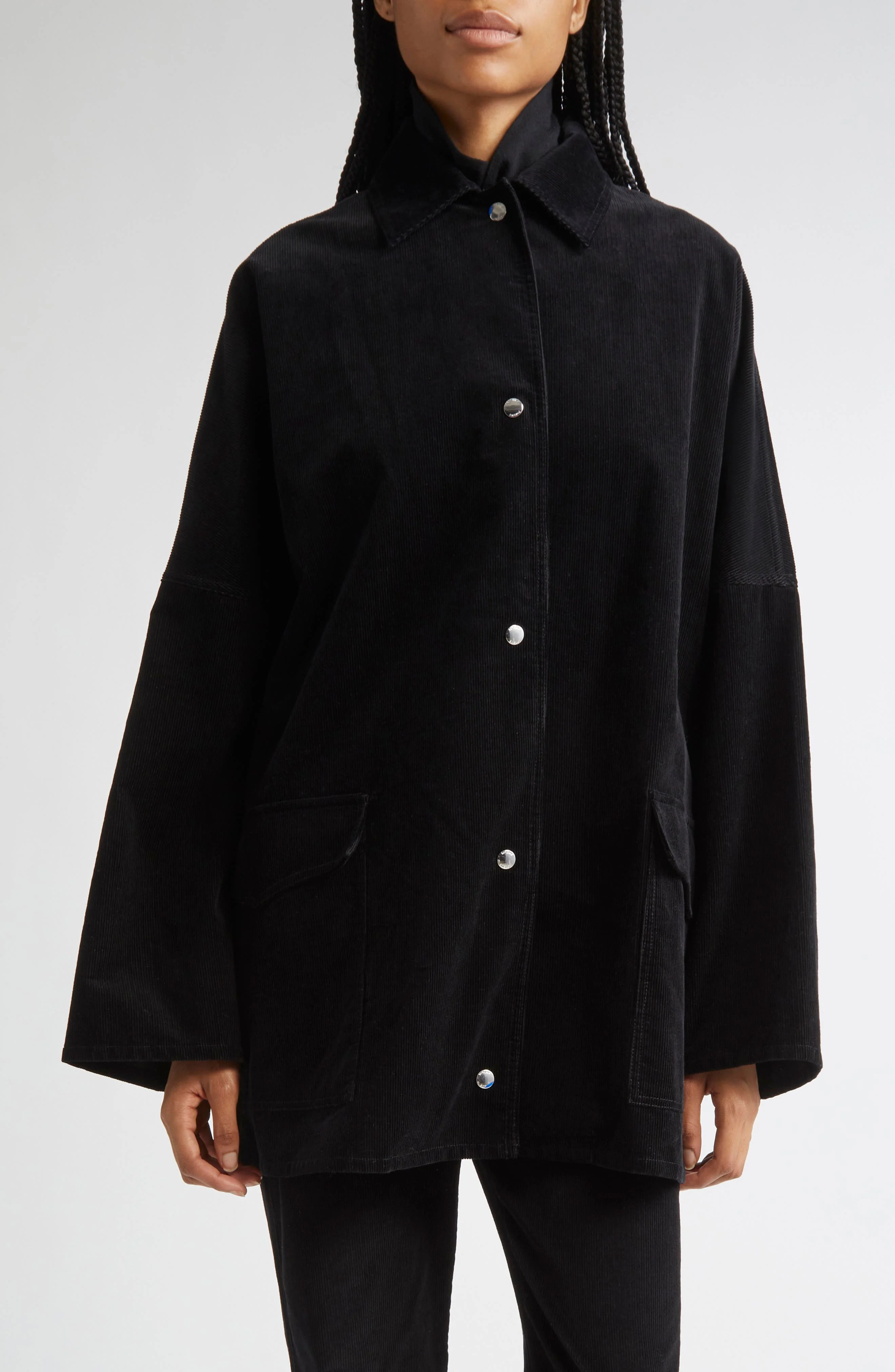 TOTEME Organic Cotton Corduroy Overshirt Jacket in Black at Nordstrom - 1