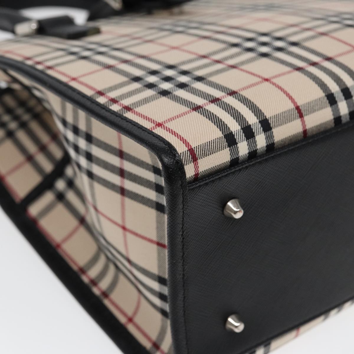 Burberry Nova Check Hand Bag Canvas Beige Black - 15