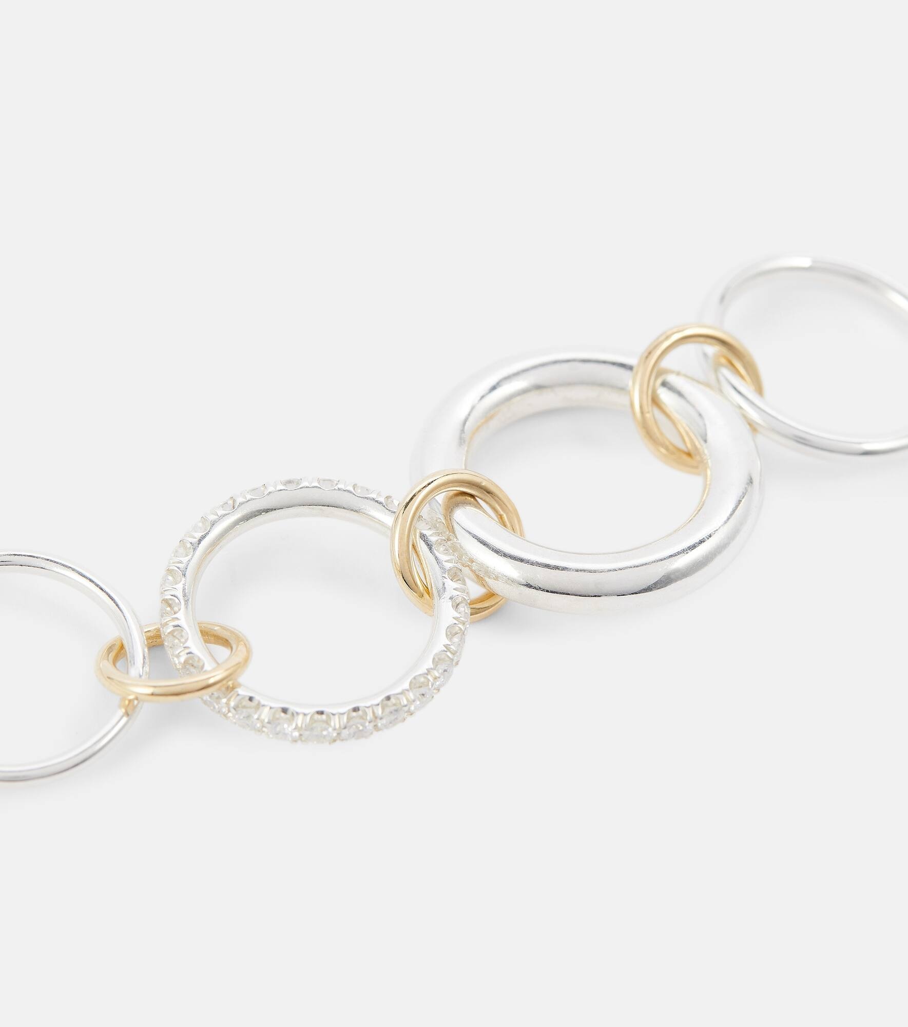 Luna 18kt gold and sterling silver linked rings with white diamonds - 6