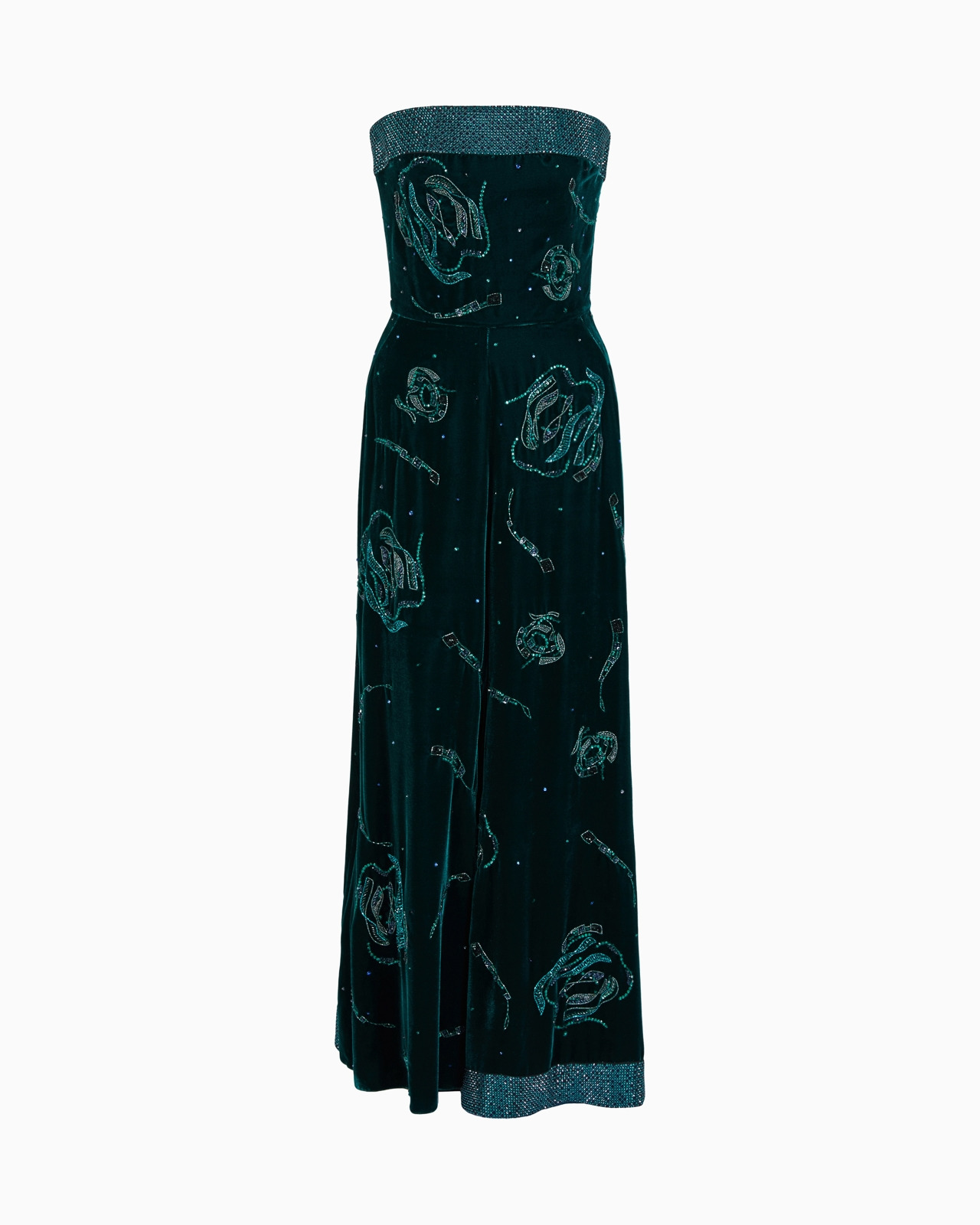 VELVET BUSTIER DRESS WITH CRYSTAL EMBROIDERY - 1