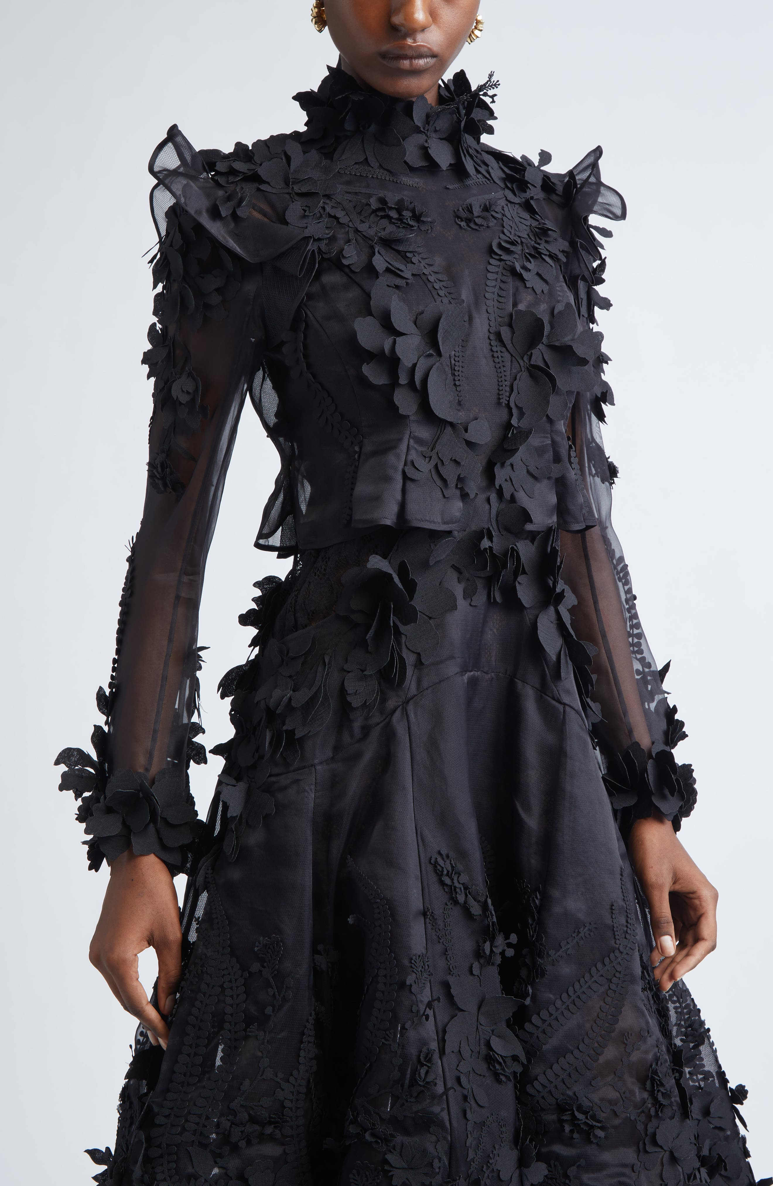 Zimmermann Hypnotic Appliqué Long Sleeve Silk Midi Dress in Black at Nordstrom - 4