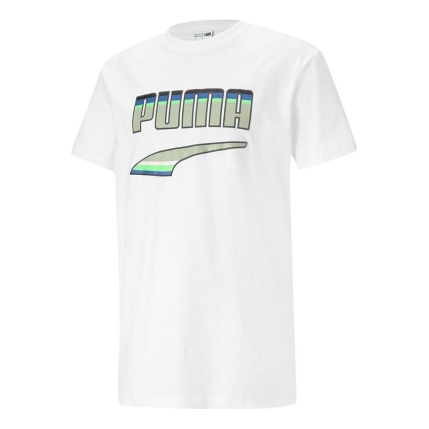 PUMA Printed Round Neck T-Shirt 'White Green' 531497-02 - 1