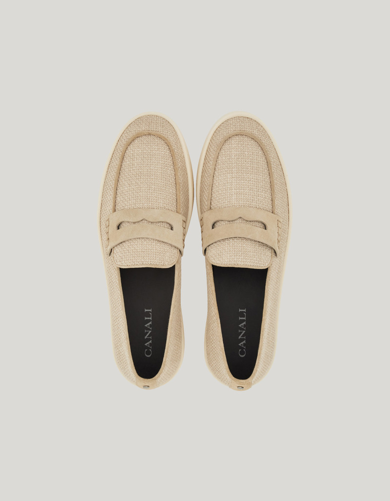 BEIGE CANVAS LOAFERS WITH SUEDE COVERING AND EXPOSED STITCHING 4