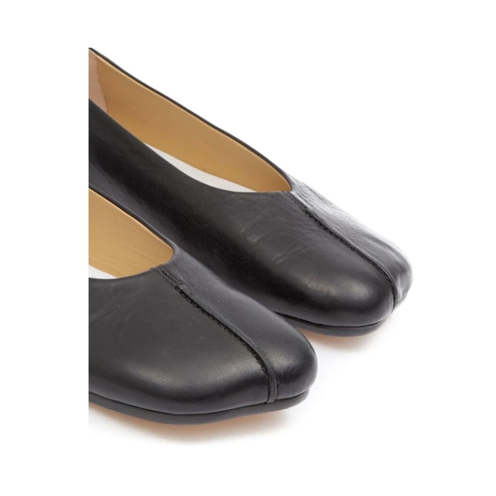 BLACK LEATHER MOC STITCHING BALLERINAS - 6