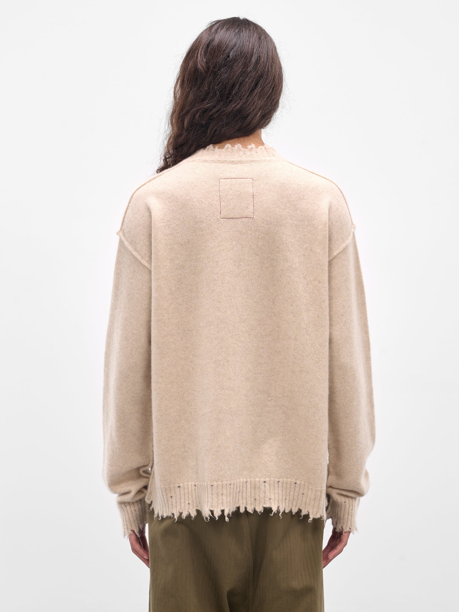 Beige Cashmere Distressed Crewneck Sweater - 3