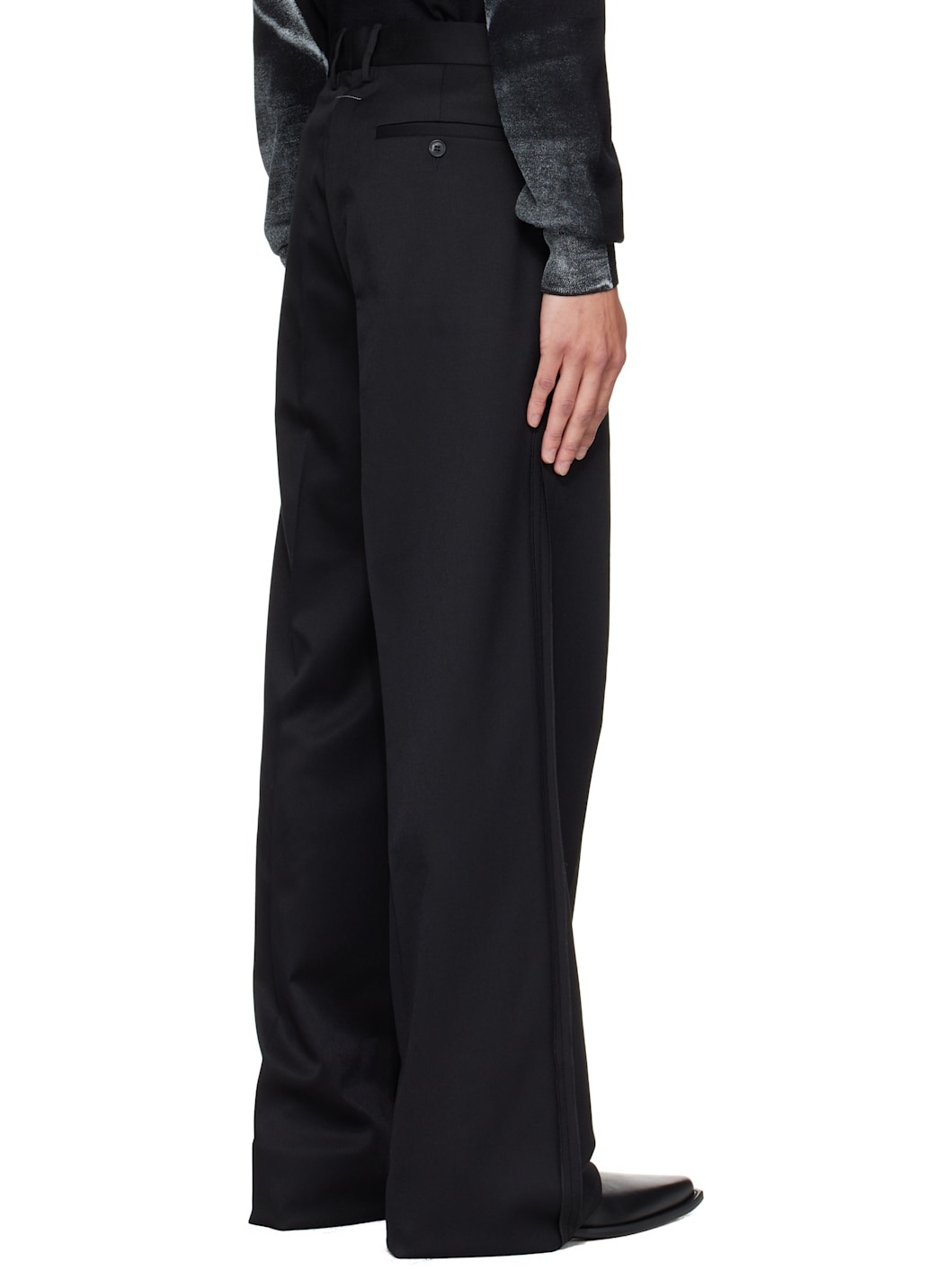 Black Wool Tailored Trousers - 3