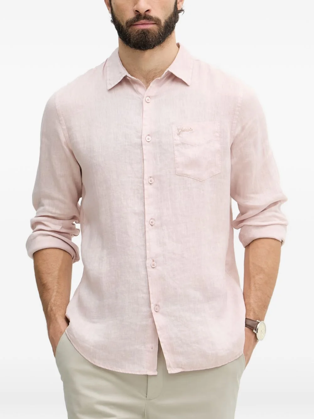 logo-embroidered chest-pocket shirt - 1