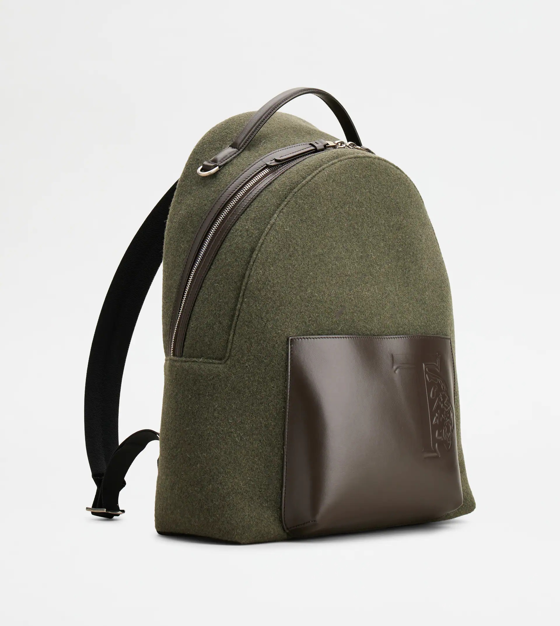 BACKPACK IN FELT AND LEATHER MEDIUM - GREEN, BROWN - 2