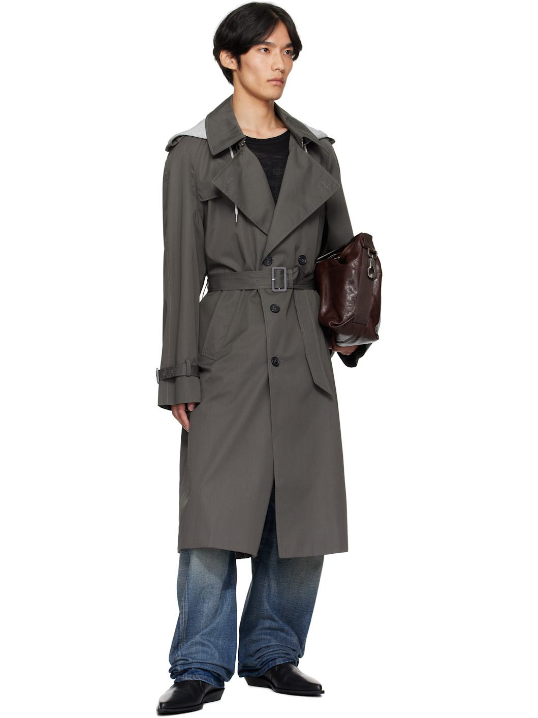 Gray Double-Breasted Trench Coat - 4
