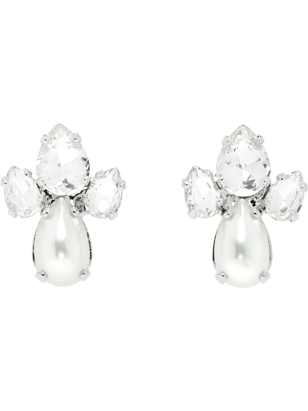 Silver Victorian Faux-Pearl & Crystal Floret Stud Earrings - 1