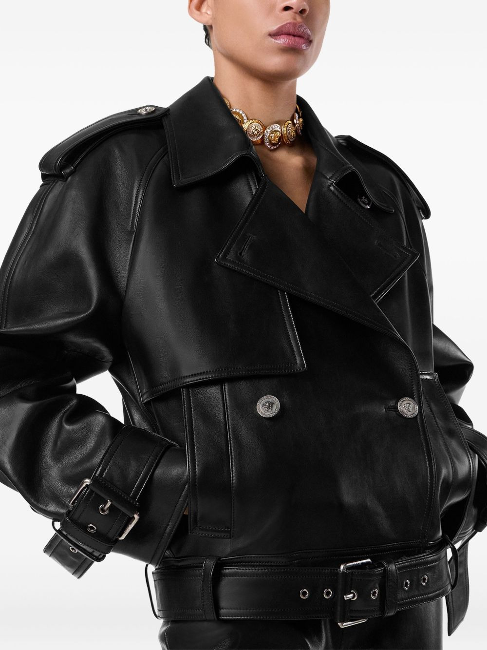 belted leather jacket - 5