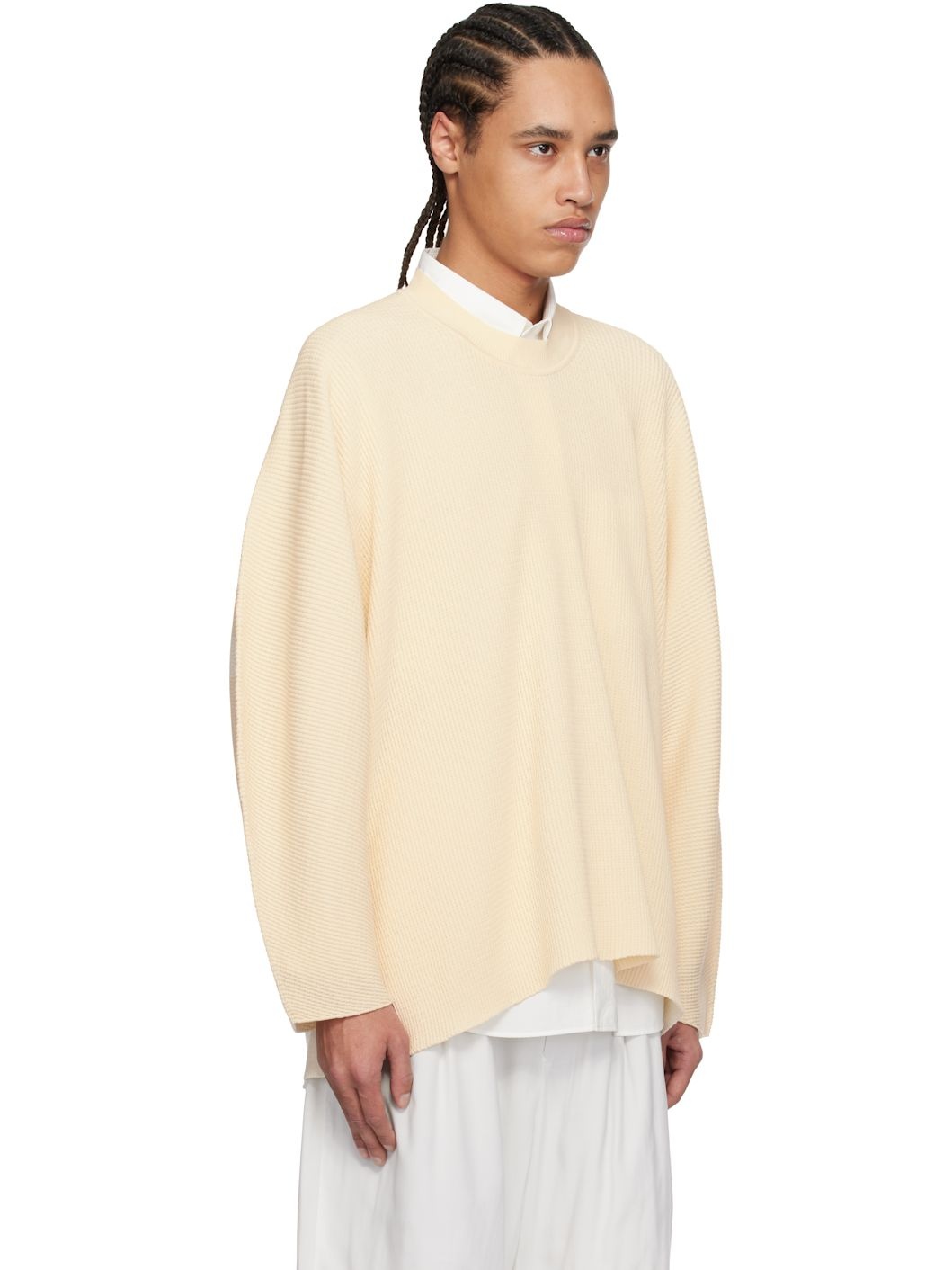 Beige Tight Twist Cotton Knit Sweater - 2