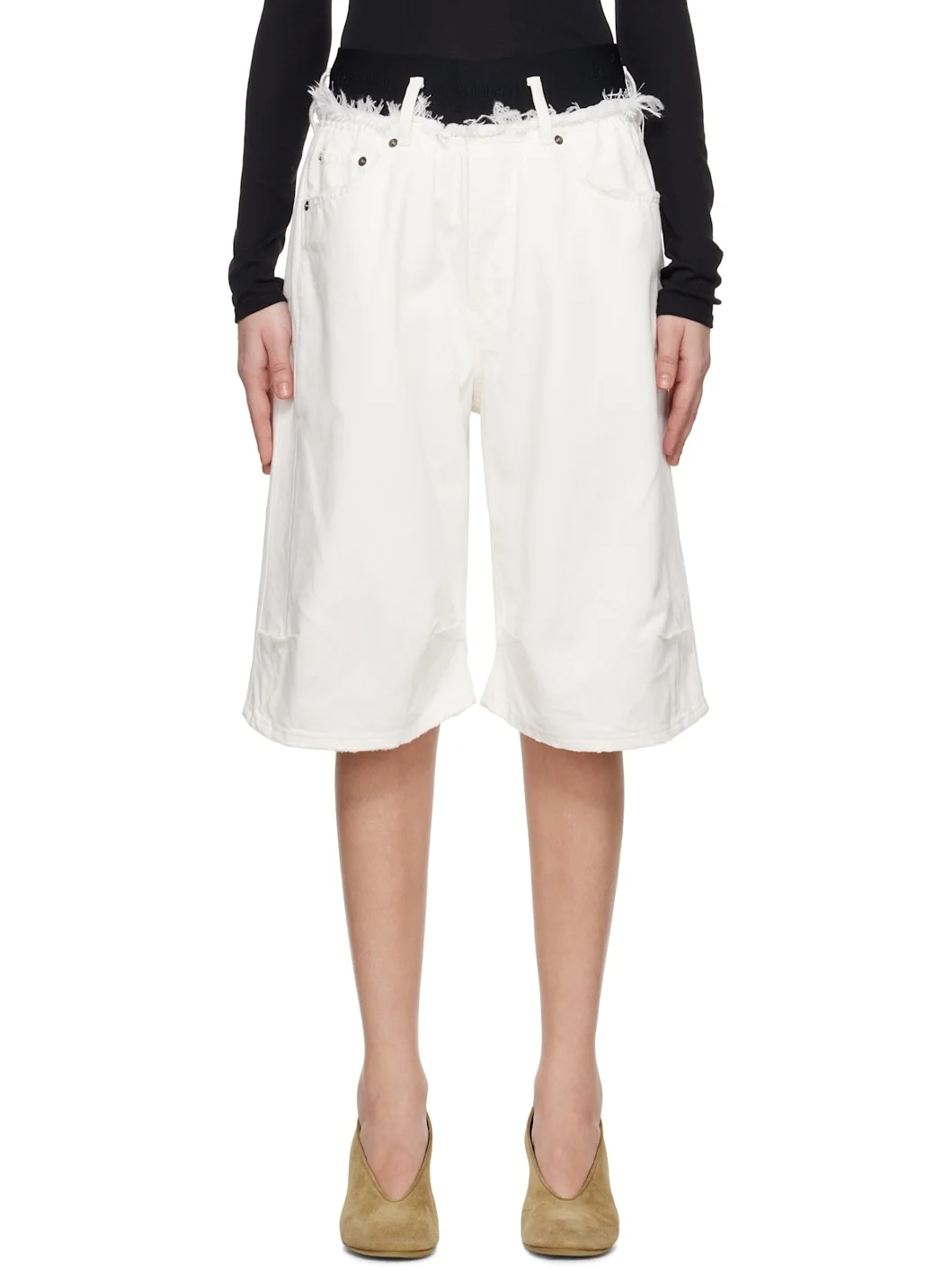 White Knee Denim Shorts - 1