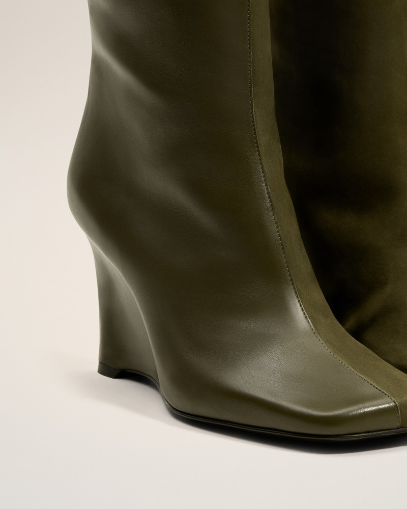 GREEN LEATHER BICOLOR KNEE HIGH BOOTS 5