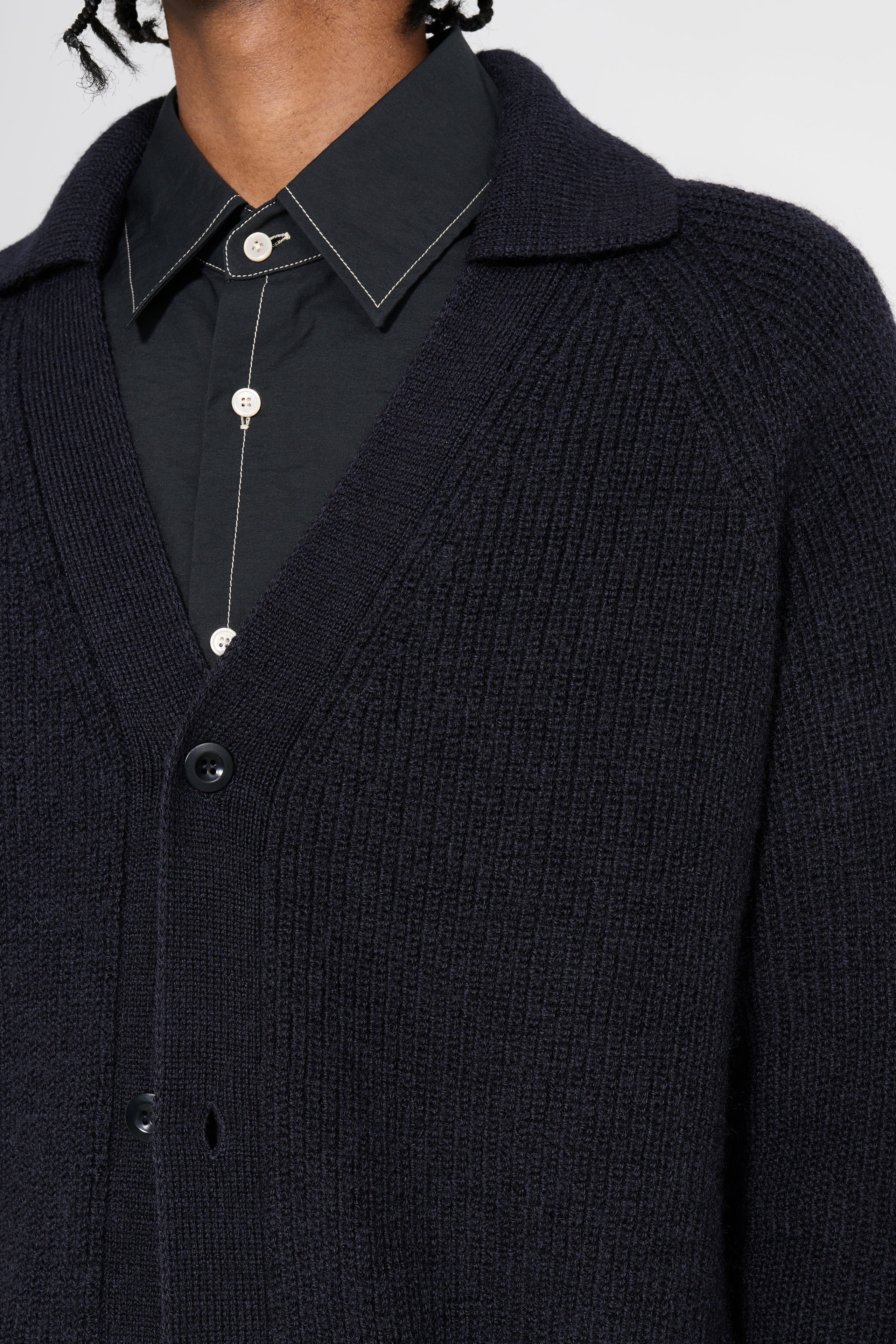 MARGARET HOWELL MHL COLLARED CARDIGAN VIRGIN WOOL INK - 5