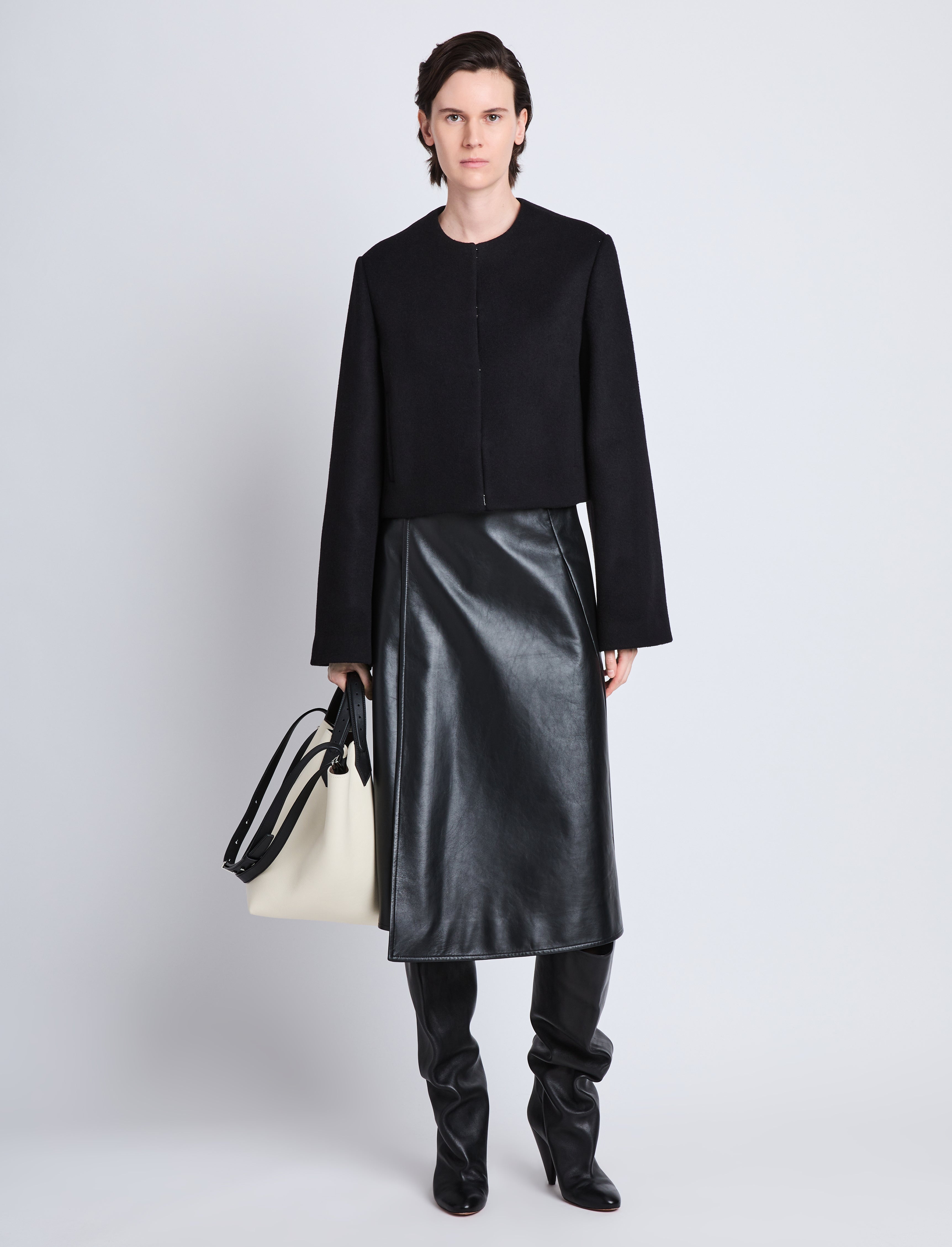Bridget Cropped Jacket With Leather Collar in Wool - 7