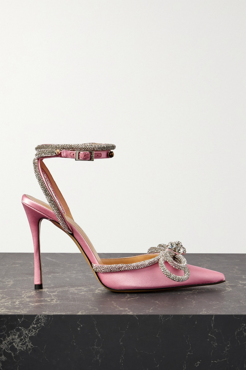 Double Bow crystal-embellished silk-satin point-toe pumps 1