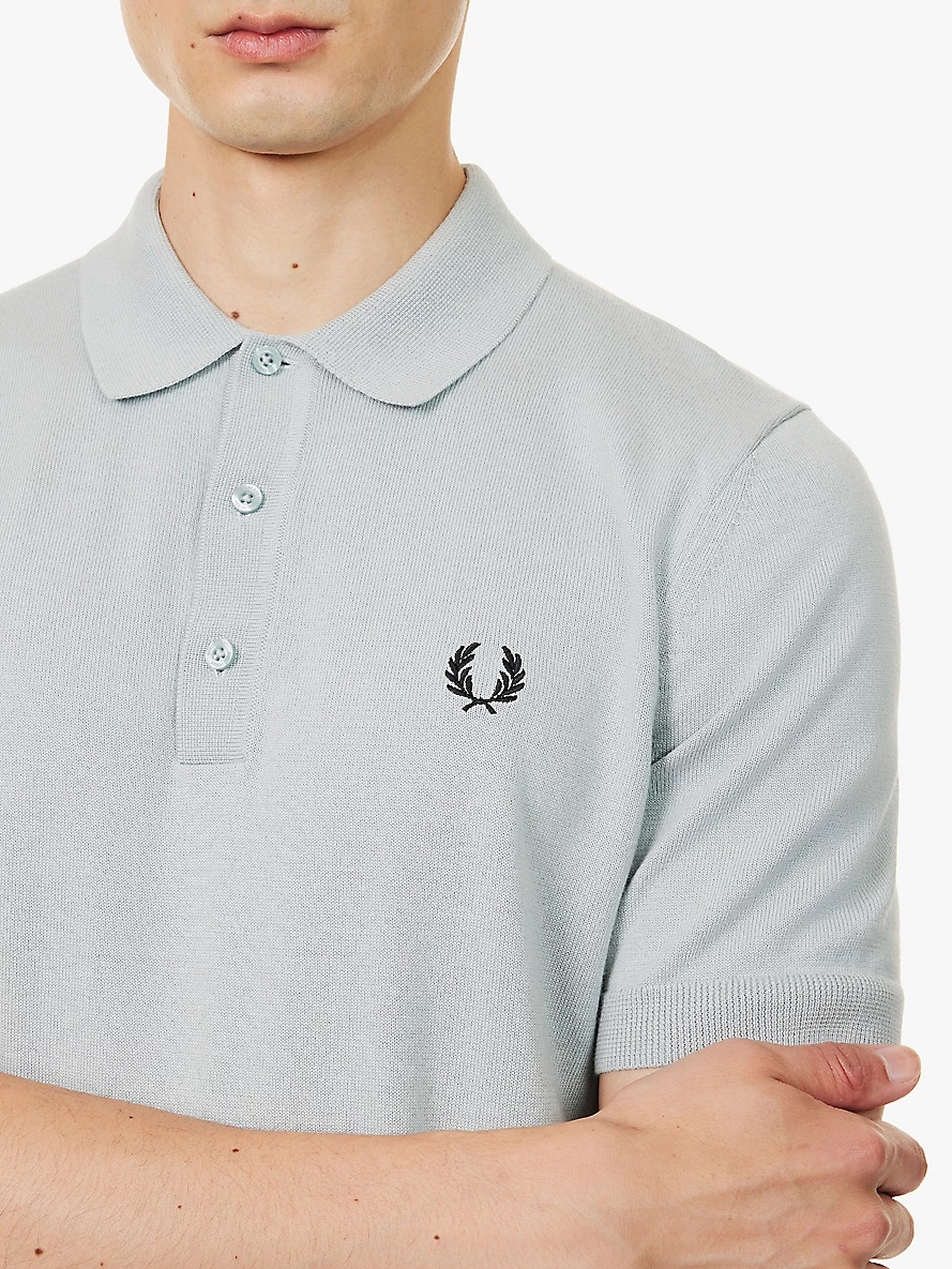 Brand-embroidery knitted regular-fit wool and cotton polo shirt - 5